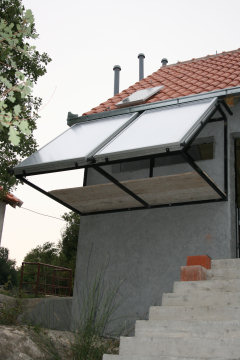 Solar PanelsThe two large panels heat our water and the small panel powers the compost toilet chamber ventilation fans.