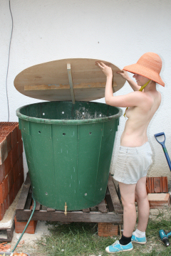 More compostVegetable waste from the kitchen is fed into the worm bin and transformed into rich compost. 