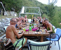 Group dining at Camp Full Monte